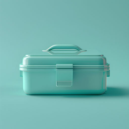 Realistic lunch box clipart on a flat, serene aqua background