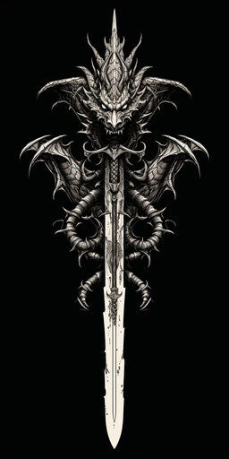 Elegant dragon tattoo on a sword