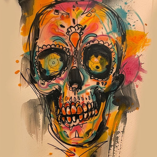 Bold flat tattoo sketch of a Calavera
