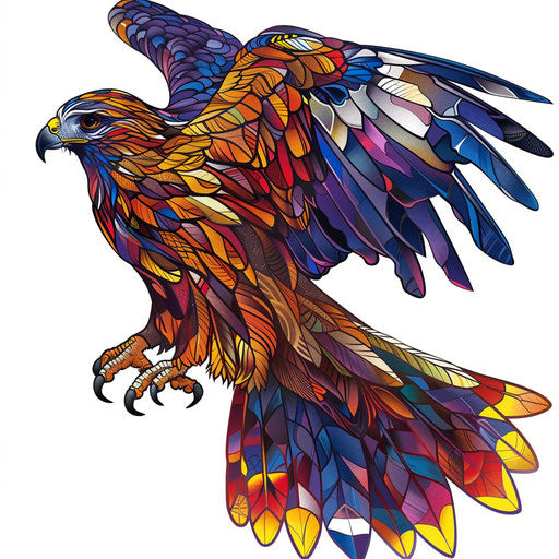 Hawk tattoo in stained glass style, vivid colors