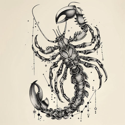 Detailed tattoo sketch of Scorpio constellation