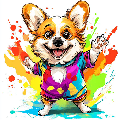Humorous caricature of a corgi with human characteristics
