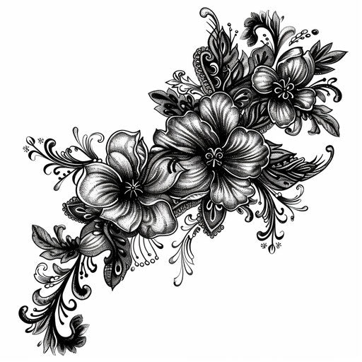 Vintage girly tattoo sketch with lace patterns