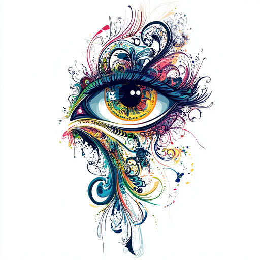 Eye tattoo sketch on arm with psychedelic design