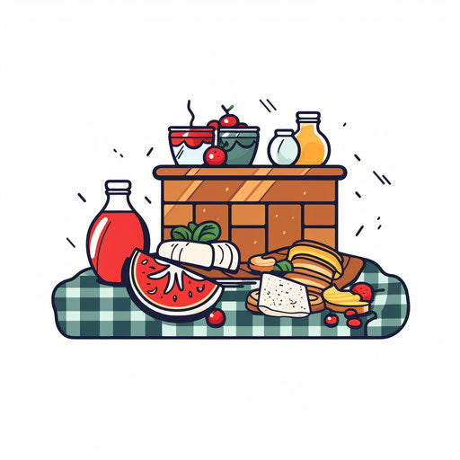 Minimalist picnic illustration, on white background