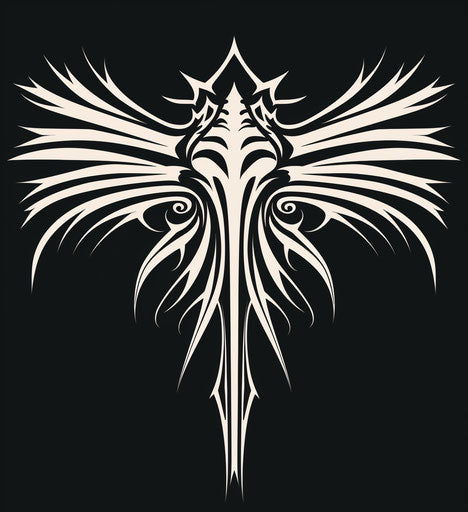 Black and white tribal design with cross wings