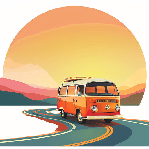 Realistic clip art of a road trip on flat white background