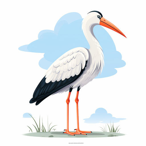 Minimalist stork illustration on white background