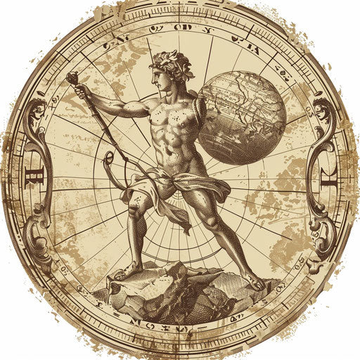 Vintage tattoo sketch of Mercury in an old map style with sepia and earth tones