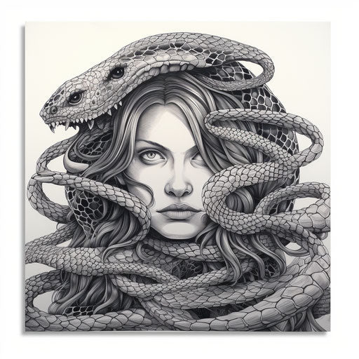 Woman with Snake Head Portrait