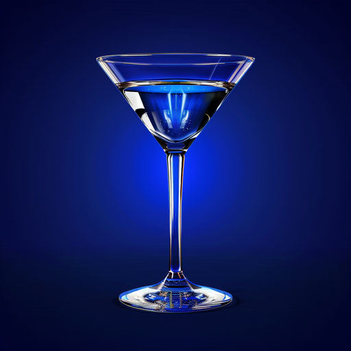 Shining martini glass on flat royal blue background