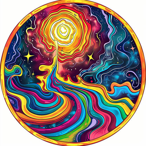 Psychedelic rock band logo with vibrant swirling colors