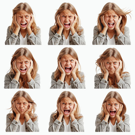 Emotions clipart in a photo realistic style on flat white background.