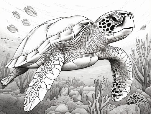 Sea turtle as black and white stock illustration in bold graphic style
