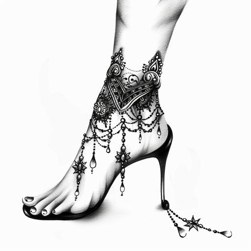 Elegant flat sketch of ankle bracelet with lace and bead patterns