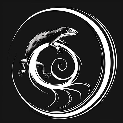Minimalist lizard tattoo sketch in a spiral