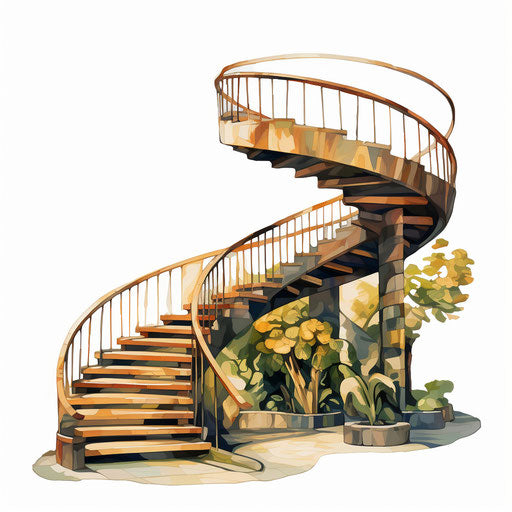 Stairs clipart in the style of oil painting, on a white background