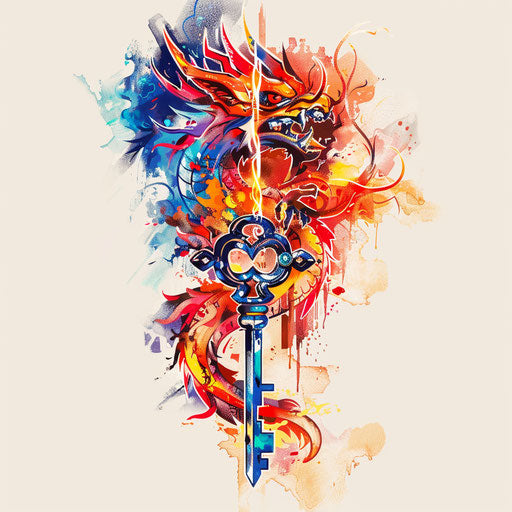 Dynamic sketch of a key transforming into a dragon