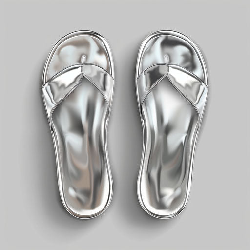 Realistic shiny slippers on flat silver background