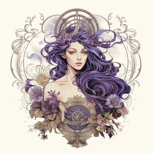 Female Virgo with flower and symbols vector