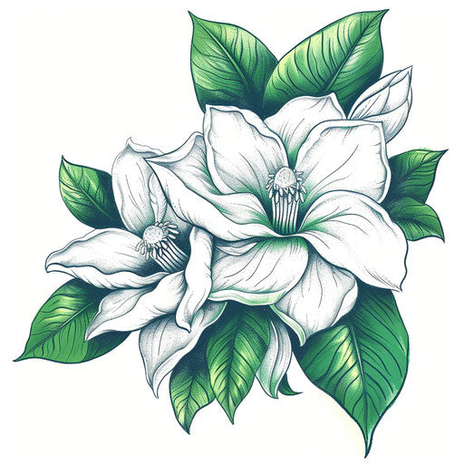 Elegant Japanese gardenia tattoo design in white and green