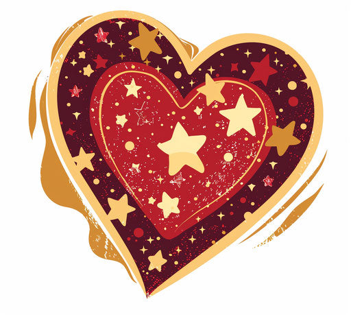 Heart with stars on white background, princess style, red and gold