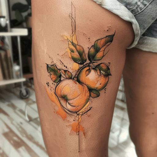 Impressionistic flat tattoo sketch of a peach