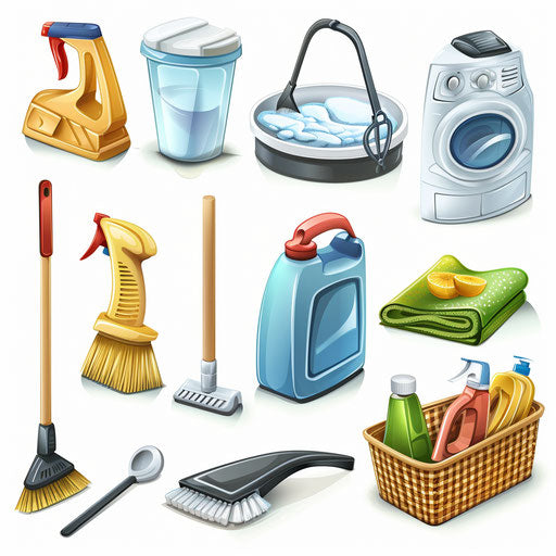 Realistic household chores illustration on flat white background
