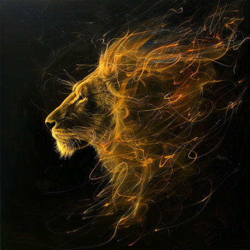 Minimalist abstract interpretation of a lion's essence and energy.