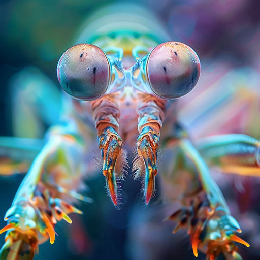 Mantis shrimp close-up with soft lighting, intricate details