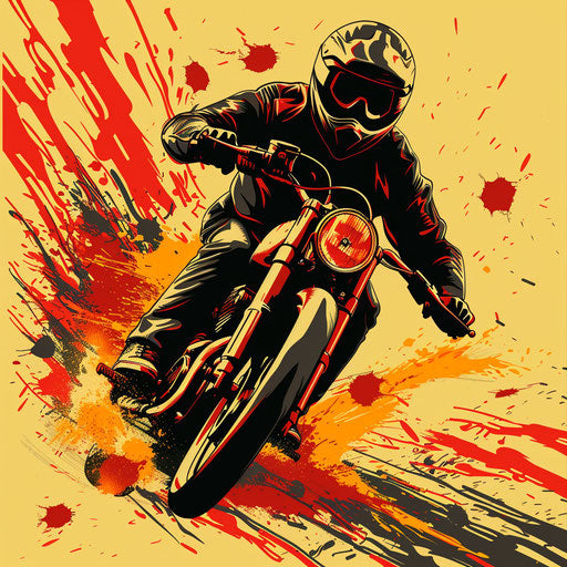Biker performing daring stunt with explosive colors