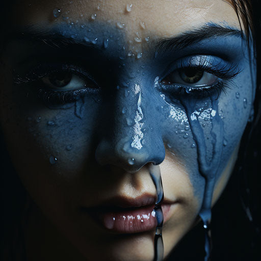Dark azure and white tears, poignant symbolism