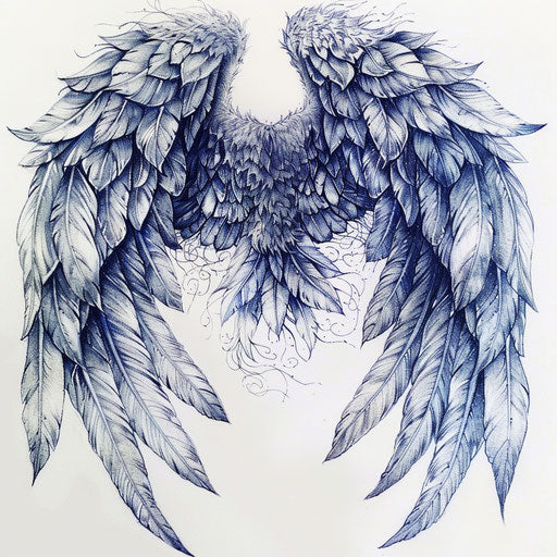 Intricate angel wings tattoo design representing guidance