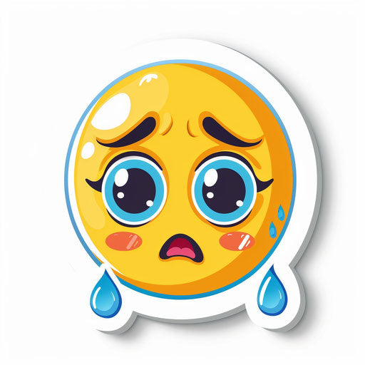Cute crying emoji, white background, sticker style