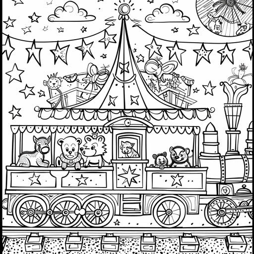 Circus train with animals - Coloring book page