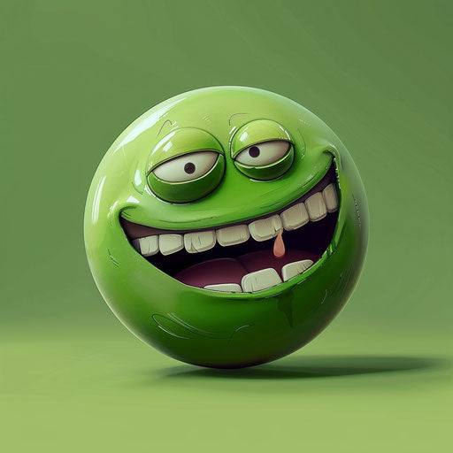 Green emoji ball, grotesque caricature style