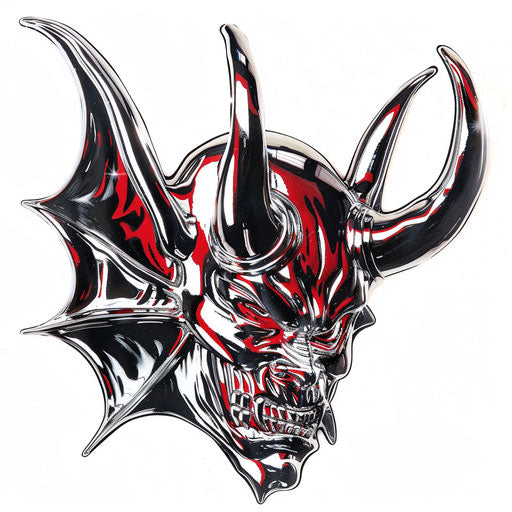 Metallic devil tattoo design in silver and red