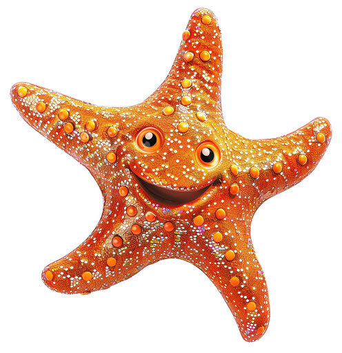 An orange smiling starfish on white background
