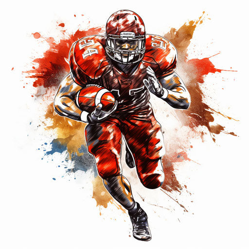 Football player clipart in the style of Chiaroscuro Art, on a white background