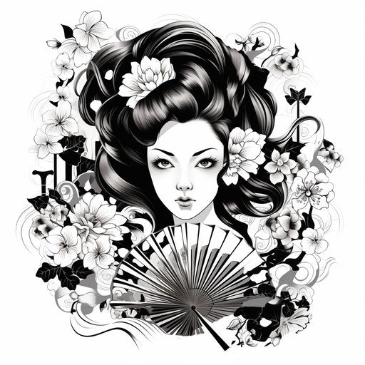 Hand drawn Japanese fan