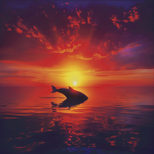 Beluga swimming in vibrant sunset