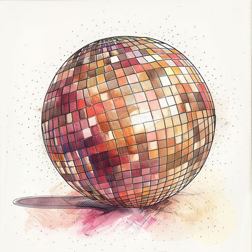 Serene disco ball tattoo sketch with soft colors and elegant lines