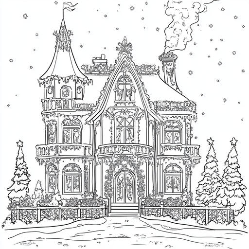 Glamorous gingerbread house with elegant decorations