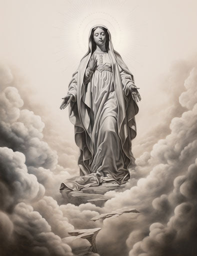 Timeless grace of the Lady of Guadalupe on clouds