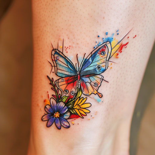 Watercolor butterfly merging with a colorful flower