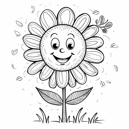 Smiling flower with big petals and leafy stem