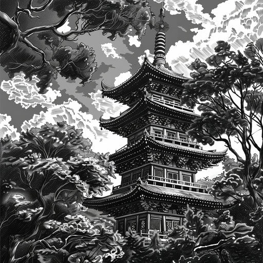 Pagoda in hand-drawn illustration