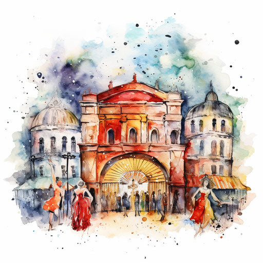 Theater clipart in the style of Impressionistic Art, on a white background