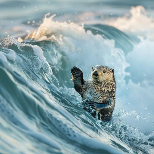 Sea otter balancing on wave, crucial marine role