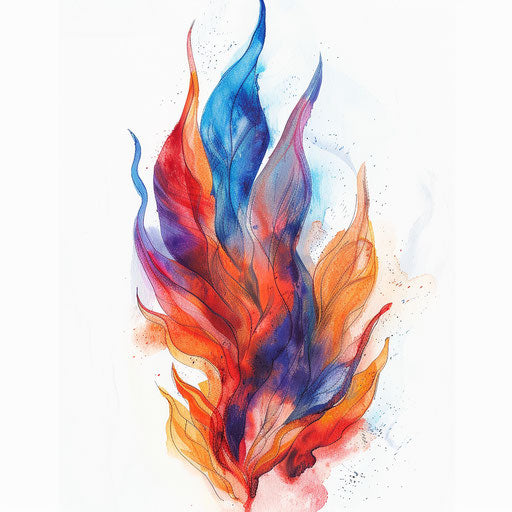Watercolor flame tattoo design with soft colors